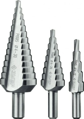 Набор ступенчатых сверл по металлу ЗУБР 3 шт., 4-30 мм Р6М5 29670-4-30-H3 [29670-4-30-H3]