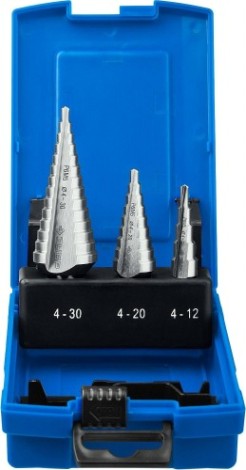 Набор ступенчатых сверл по металлу ЗУБР 3 шт., 4-30 мм Р6М5 29670-4-30-H3 [29670-4-30-H3]