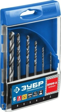 Набор сверел по металлу ЗУБР ПРОФЕССИОНАЛ 6шт(2-8мм) хвостовик НЕХ-1/4", сталь Р6М5 [29623-H6_z01]