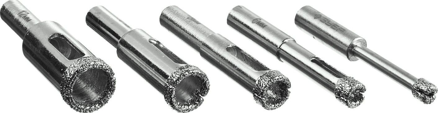 Набор сверл алмазных ЗУБР ПРОФЕССИОНАЛ трубчатых по кафелю и стеклу, d=4, 6, 8, 10, 12 мм [29850-H5]