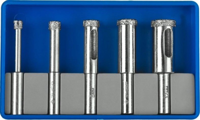 Набор сверл алмазных ЗУБР ПРОФЕССИОНАЛ трубчатых по кафелю и стеклу, d=4, 6, 8, 10, 12 мм [29850-H5]