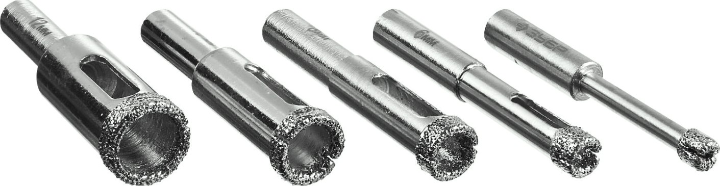 Набор сверл алмазных ЗУБР ПРОФЕССИОНАЛ трубчатых по кафелю и стеклу с кондуктором, d=4, 6 [29851-H6]