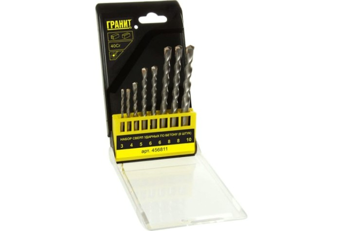 Набор сверл по бетону ГРАНИТ 456811 ударных 8 шт. Набор сверл по бетону ГРАНИТ 456811 ударных 8 шт.