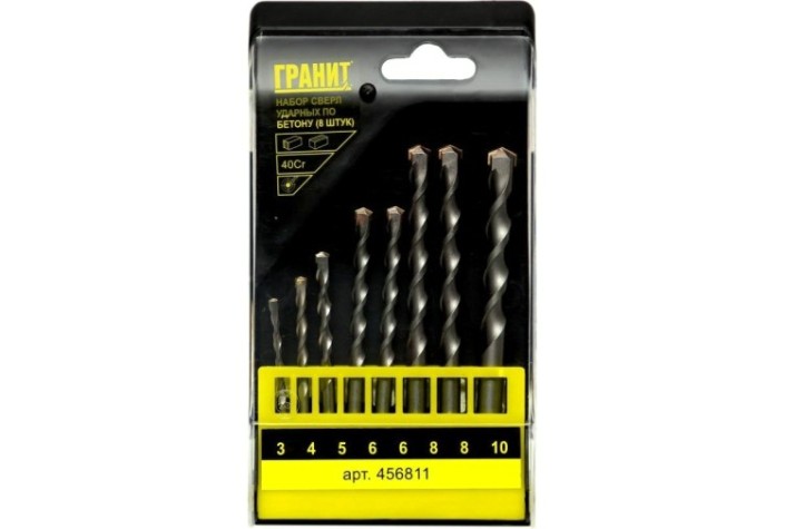Набор сверл по бетону ГРАНИТ 456811 ударных 8 шт. Набор сверл по бетону ГРАНИТ 456811 ударных 8 шт.