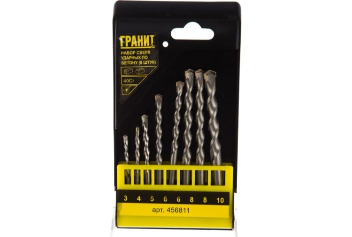 Набор сверл по бетону ГРАНИТ 456811 ударных 8 шт. Набор сверл по бетону ГРАНИТ 456811 ударных 8 шт.