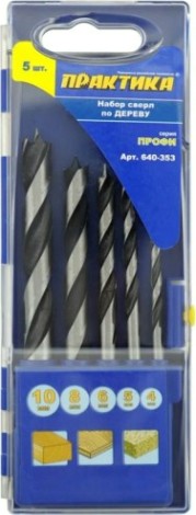 Набор сверл по дереву ПРАКТИКА 5 шт. (4-10 мм.) Профи 640-353 [640-353]