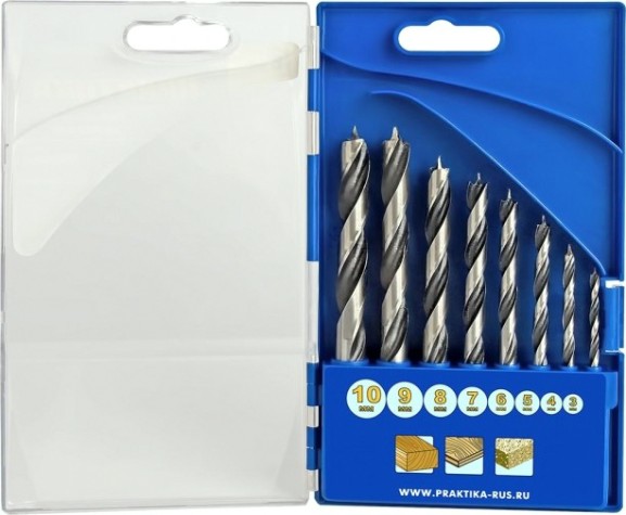 Набор сверл по дереву ПРАКТИКА "Профи" 8 шт 3,4,5,6,7,8,9,10 мм. [640-360]