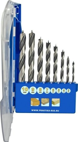 Набор сверл по дереву ПРАКТИКА "Профи" 8 шт 3,4,5,6,7,8,9,10 мм. [640-360]