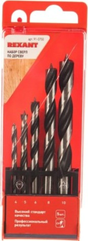 Набор сверл по дереву REXANT 4-10 мм 5 шт. [91-0750]
