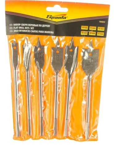 Набор сверл по дереву Sparta 10-12-16-18-20-25 мм, 6 шт по 6-гранный хвостовик// [704055]