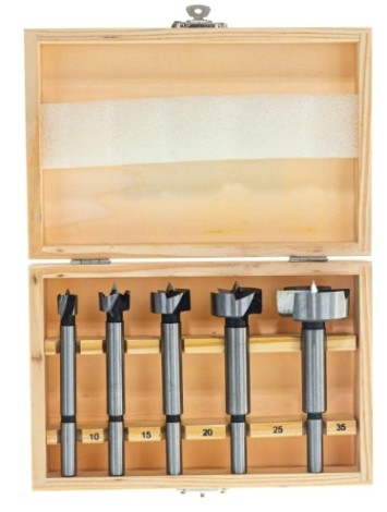 Набор сверл по дереву Sparta 10-15-20-25-35 мм, 5 шт форстнера в дерев. боксе, цилин.хвостовик// [704405]
