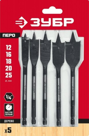 Набор сверл по дереву ЗУБР МАСТЕР 5 шт, по хвостовик hex 1/4" [29505-H5_z01]