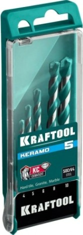 Набор сверл по керамограниту KRAFTOOL KERAMO с твердосплавной пластиной, 5 шт.(4-10мм) [29175-H5]