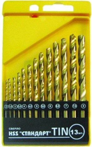 Набор сверл по металлу Biber 74133 HSS-TIN стандарт 2-8мм (13шт.) [тов-042029]