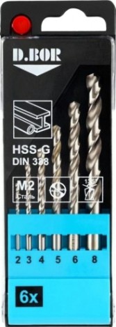 Набор сверл по металлу D.BOR HSS-G 6 шт. шлифованные, din 338 6 (2-8 мм) [D-TD-338-HSS-PS1-06]