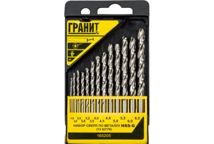 Набор сверл по металлу ГРАНИТ 165205 hss-g, 13 шт. Набор сверл по металлу ГРАНИТ 165205 hss-g, 13 шт.