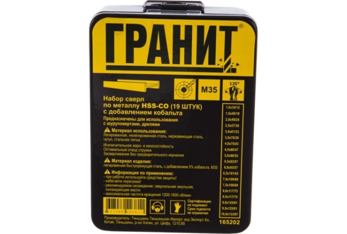 Набор сверл по металлу ГРАНИТ HSS-Co, 19 шт. [165202]
