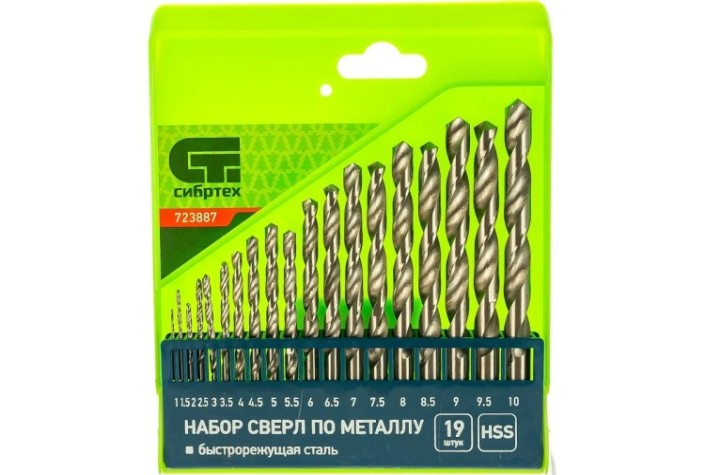 Набор сверл по металлу HSS, СИБРТЕХ 1 - 10 мм, 19 шт., пластиковая коробка [723887]