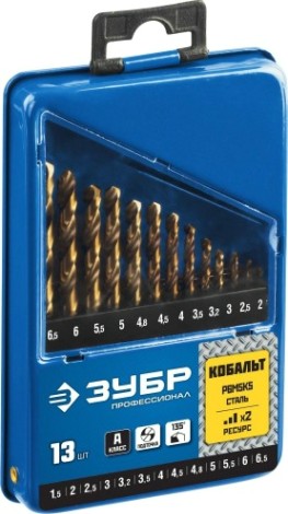 Набор сверл по металлу кобальт ЗУБР ПРОФЕССИОНАЛ 13шт(1.5-6.5мм), 29626-H13 [29626-H13]