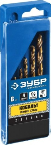 Набор сверл по металлу кобальт ЗУБР ПРОФЕССИОНАЛ 6шт(2-8мм), 29626-H6 [29626-H6]