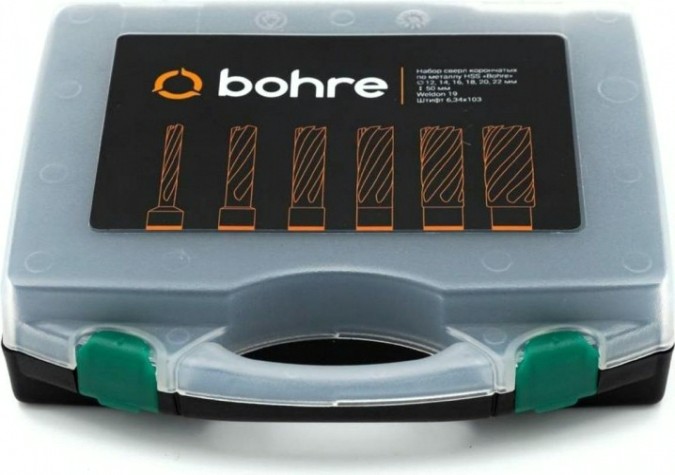 Набор сверл по металлу корончатых Bohre HSS 12-22х50 мм (7 предметов) с хв. weldon 19 мм (3/4'') [КБ003623]