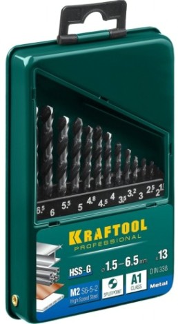 Набор сверл по металлу KRAFTOOL 29651-H13 hss-g, 13 шт (1.5-6.5мм)