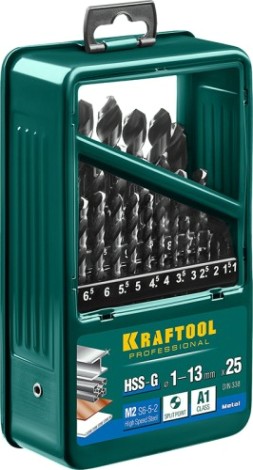 Набор сверл по металлу KRAFTOOL 29651-H25 hss-g, 25шт (1-13мм)
