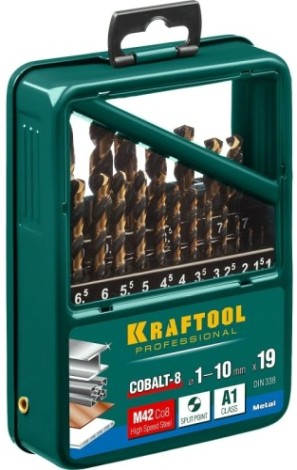 Набор сверл по металлу KRAFTOOL 29656-H19 hss-co(8%), cobalt 19шт.(1-10мм)