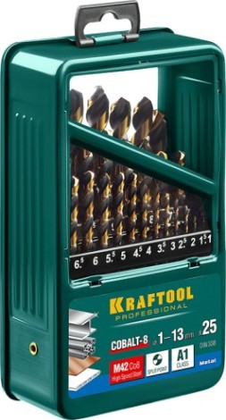 Набор сверл по металлу KRAFTOOL 29656-H25 hss-co(8%), cobalt 25шт.(1-13мм)