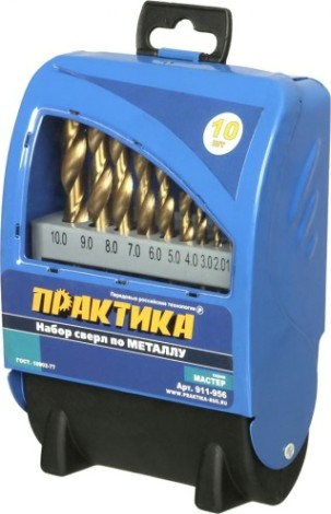 Набор сверл по металлу ПРАКТИКА "Мастер", 10 шт, 1-10 мм [911-956]