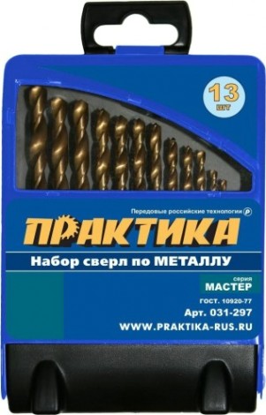Набор сверл по металлу ПРАКТИКА "Мастер", 13 шт, 1,5-6,5 мм [031-297]