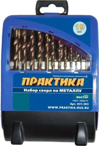 Набор сверл по металлу ПРАКТИКА Мастер 19 шт, 1-10 мм в металлической кассете [031-303]