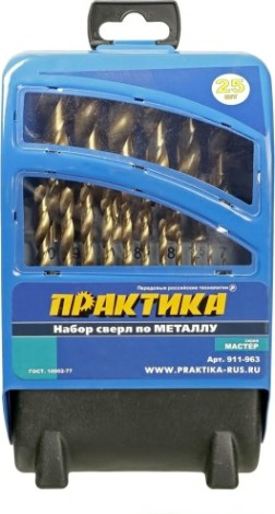 Набор сверл по металлу ПРАКТИКА Мастер 25 шт, 1-13 мм в металлической кассете [911-963]