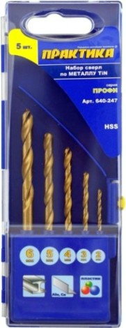 Набор сверл по металлу ПРАКТИКА нитрид титановые 5 шт. (2-6 мм.) Профи 640-247 [640-247]