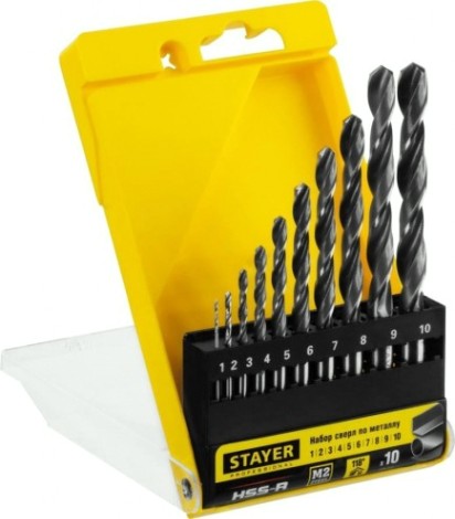 Набор сверл по металлу STAYER PROFI 10шт(1-10мм), быстрорежущая сталь м2(s6-5-2), клас [29602-H10_z01]