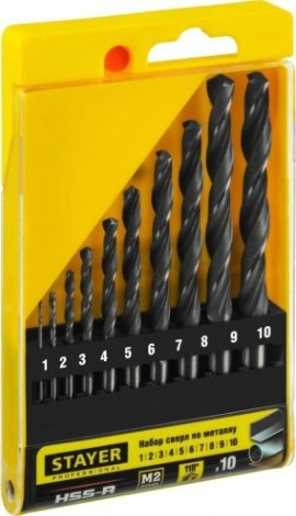 Набор сверл по металлу STAYER PROFI 10шт(1-10мм), быстрорежущая сталь м2(s6-5-2), клас [29602-H10_z01]