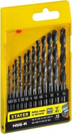 Набор сверл по металлу STAYER PROFI 13шт(1.5-6.5мм), быстрорежущая сталь м2(s6-5-2), к [29602-H13_z01]