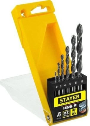 Набор сверл по металлу STAYER PROFI 6шт(2-8мм), быстрорежущая сталь м2(s6-5-2), класс [29602-H6_z01]