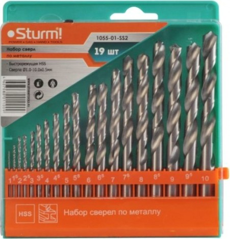 Набор сверл по металлу Sturm 1055-01-SS2 19шт, 1-10х0.5мм