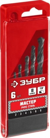 Набор сверл по металлу ЗУБР МАСТЕР 6шт (2-8мм), сталь р4м2, класс в [29605-H6]