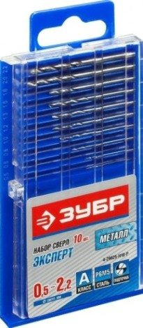 Набор сверл по металлу ЗУБР ПРОФ 10шт. (0.5-2.2мм) для печатных плат [29625-H10-P]