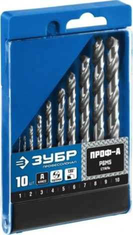 Набор сверл по металлу ЗУБР ПРОФ 10шт. (1-10мм) [29625-H10]