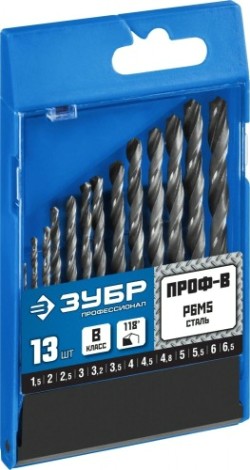Набор сверл по металлу ЗУБР ПРОФЕССИОНАЛ 13шт(1.5-6.5мм), сталь р6м5, класс в [29621-H13]
