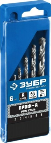 Набор сверл по металлу ЗУБР ПРОФЕССИОНАЛ 6шт(2-8мм), сталь р6м5, класс а [29625-H6]