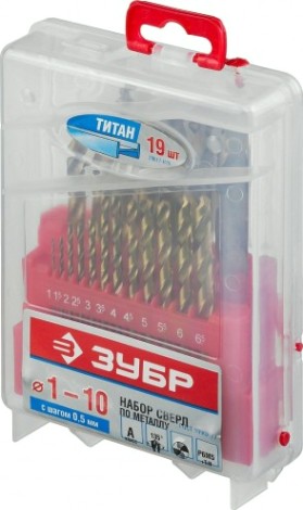 Набор сверл по металлу ЗУБР ПРОФЕССИОНАЛ титан 19шт(1-10мм), сталь р6м5, класс а, титиновое [29617-H19_z01]