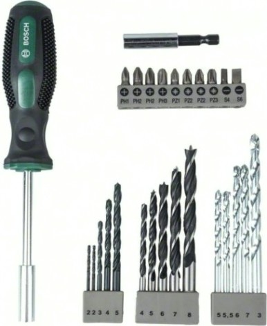 Набор сверл универсальный BOSCH Набор сверл и бит с держателем и ручной отверткой 27 шт. [2607017201]