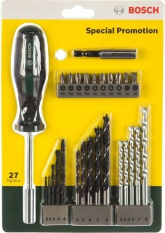 Набор сверл универсальный BOSCH Набор сверл и бит с держателем и ручной отверткой 27 шт. [2607017201]