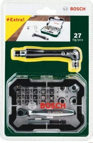 Набор сверл универсальный BOSCH Promobasket-27 бита с трещеткой + угловая отвертка [2607017392]