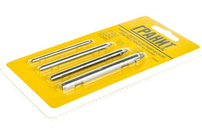 Набор сверл универсальный ГРАНИТ 133008 по плитке, 4 шт. Набор сверл универсальный ГРАНИТ 133008 по плитке, 4 шт.