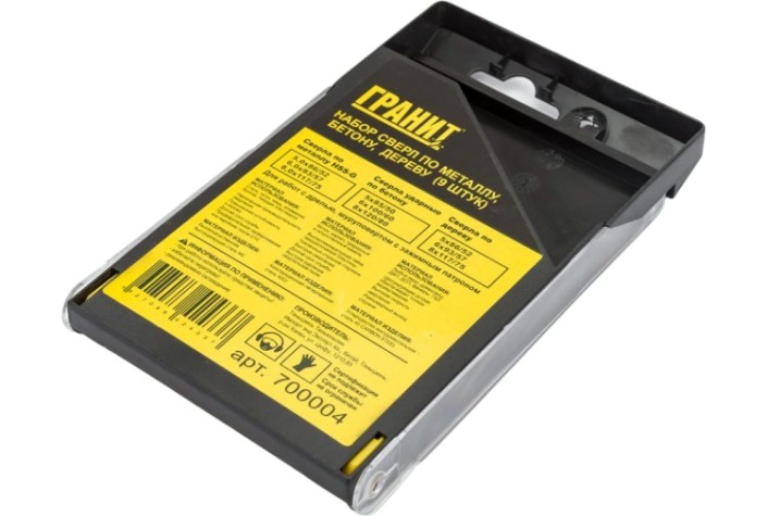 Набор сверл универсальный ГРАНИТ 700004 по металлу и бетону, 9 шт. Набор сверл универсальный ГРАНИТ 700004 по металлу и бетону, 9 шт.